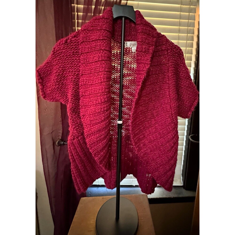 Decree Women’s L Burgundy Wool Blend Chunky Knit Open Front Cardigan Y2K